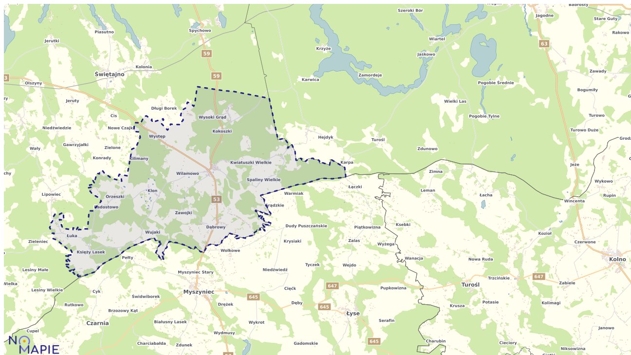 Mapa obszarów ochrony przyrody Rozogów